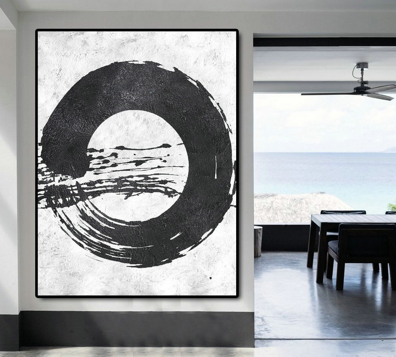 Large Abstract Art,Black And White Minimal Painting On Canvas - Personalized Canvas Art